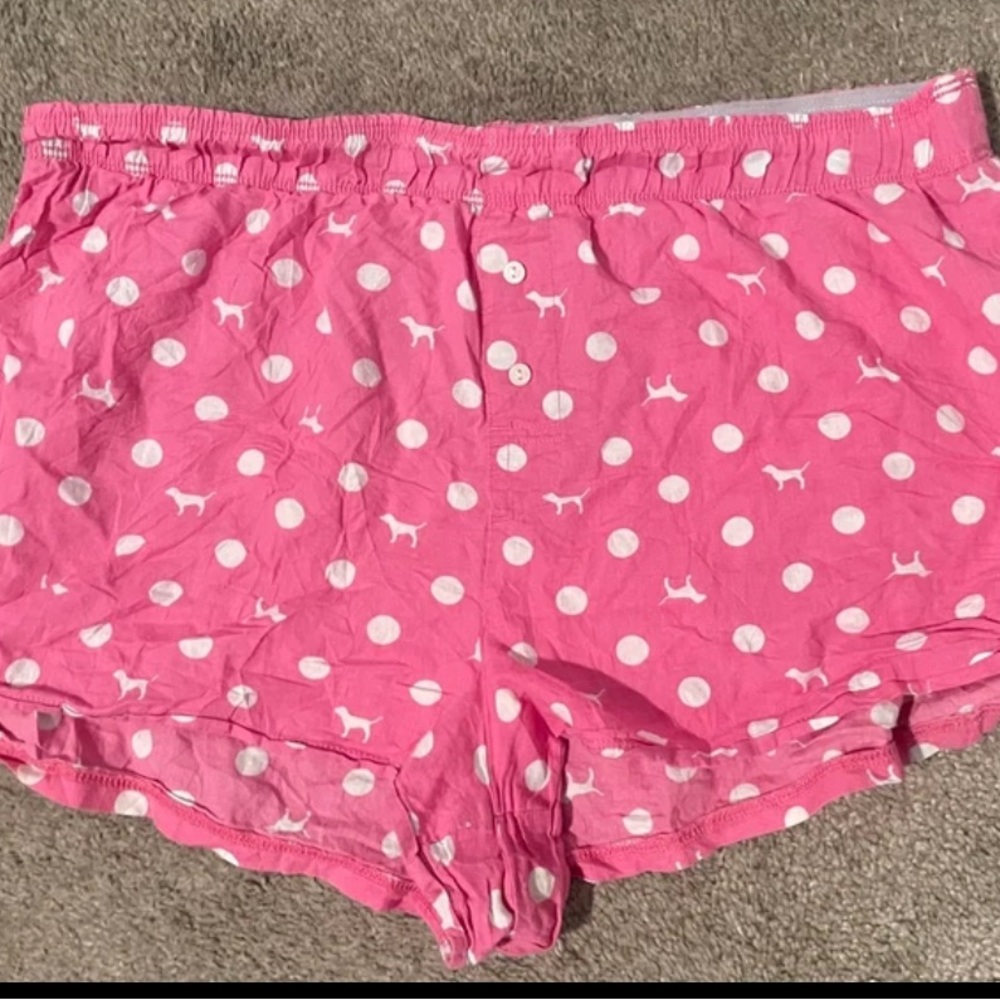 VS PINK  - VINTAGE PINK & WHITE POLKA DOT & DOG PRINT LOGO BOXER SHORTS sz M